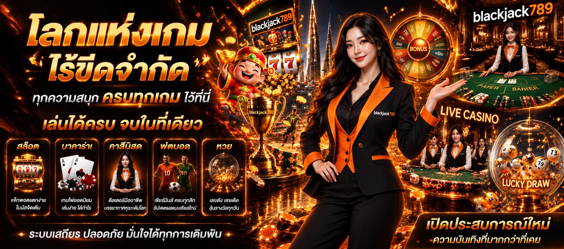 คาสิโน blackjack789 คู่มือโต๊ะสดสำหรับผู้เริ่มต้น ภาพประกอบโทนส้มดำของ blackjack789